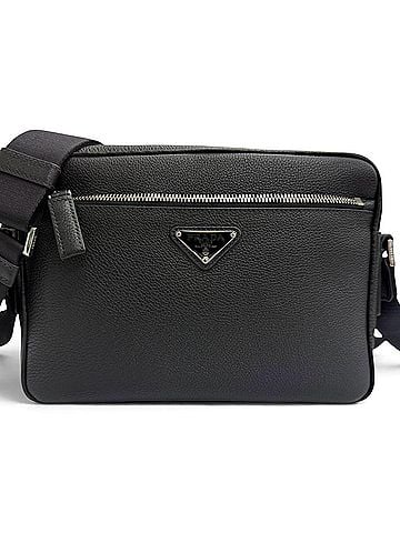 Prada PRADA 2VH094 Leather Triangle Logo Crossbody Bag Shoulder Black Made in Turkey Men's with Dust (view 1)