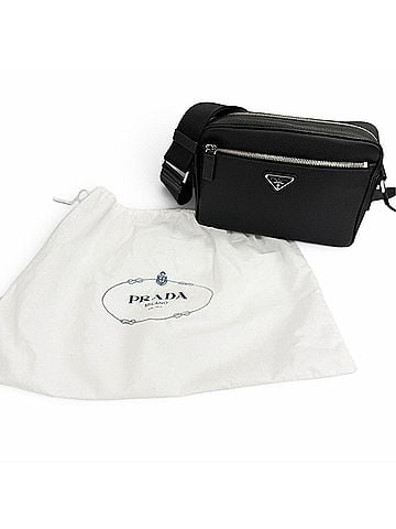 Prada PRADA 2VH094 Leather Triangle Logo Crossbody Bag Shoulder Black Made in Turkey Men's with Dust (view 2)