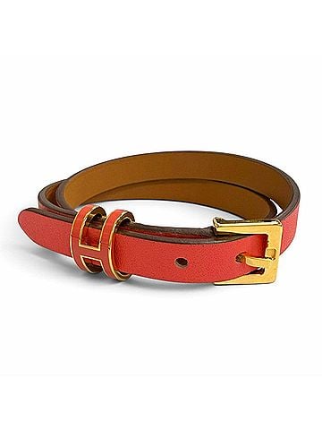 Hermès HERMES Pop H Double Tour Gold Hardware Leather Bracelet, Red, T2 K Stamp, Made in France, Women's, with Box and Dust Bag. (view 1)