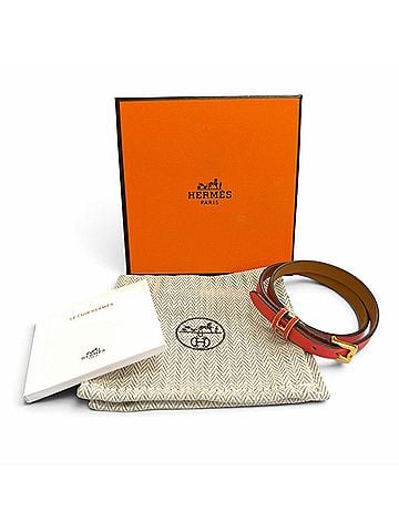 Hermès HERMES Pop H Double Tour Gold Hardware Leather Bracelet, Red, T2 K Stamp, Made in France, Women's, with Box and Dust Bag. (view 2)