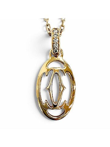 Cartier Cartier SZ7496 750 Diamond Logo Double C 5P Necklace, Pink Gold (PG), Weight: 4.08g, Women's. (view 1)