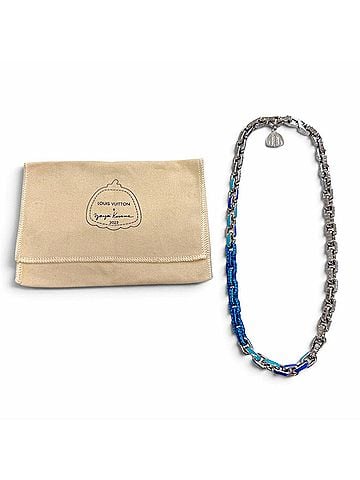 Louis Vuitton LOUIS VUITTON Yayoi Kusama Louis Vuitton 2023 Model M01095 LV x YK Paradise Chain Pumpkin Necklace Silver Blue Men's with Dust Bag (view 2)