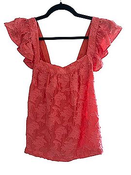Anthropologie Coral Textured Flutter-Sleeve Top with Racerback Tank Top (view 1)