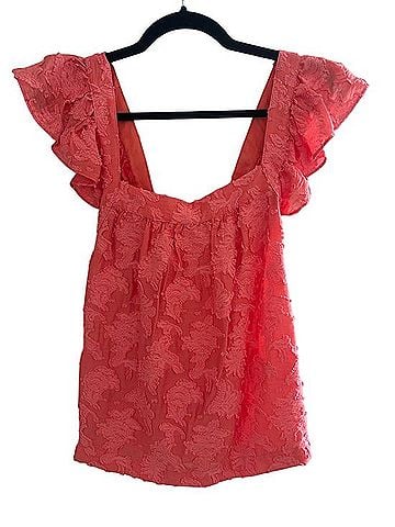 Anthropologie Coral Textured Flutter-Sleeve Top with Racerback Tank Top (view 1)