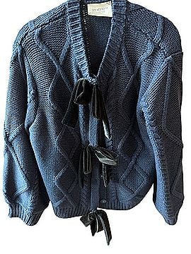 HYACINTH HOUSE Navy Knit Cardigan with Velvet Bow Accents Cardigan (view 1)