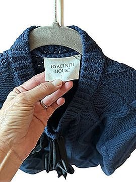 HYACINTH HOUSE Navy Knit Cardigan with Velvet Bow Accents Cardigan (view 2)