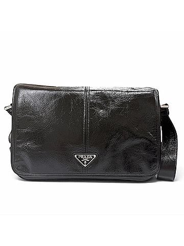Prada PRADA 2VD073 Soft Looks Leather Triangle Logo Shoulder Bag, Black, Made in Italy, Men's (view 1)
