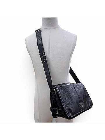 Prada PRADA 2VD073 Soft Looks Leather Triangle Logo Shoulder Bag, Black, Made in Italy, Men's (view 2)