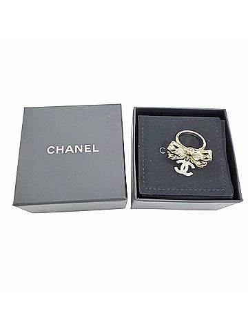 Chanel CHANEL B24B Coco Mark Ribbon Rhinestone Ring, Gold, Made in Italy, Women's, with Box and Dust Bag. (view 2)