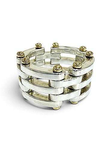 Tiffany & Co. TIFFANY&amp;Co. Tiffany Gate Link Ring, 925/750 Combination, Silver/Yellow Gold, Weight 11.7g, Women's. (view 1)