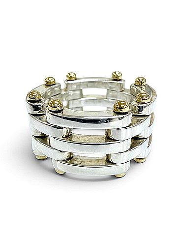 Tiffany & Co. TIFFANY&amp;Co. Tiffany Gate Link Ring, 925/750 Combination, Silver/Yellow Gold, Weight 11.7g, Women's. (view 2)