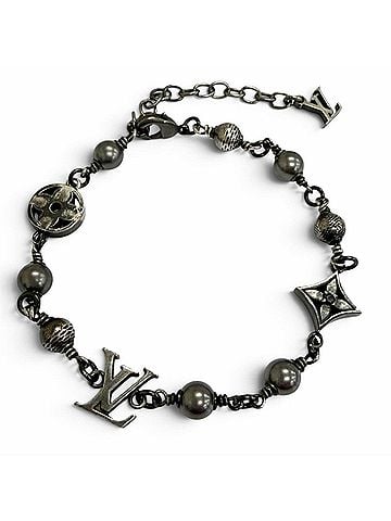 Louis Vuitton LOUIS VUITTON (Louis Vuitton) 2025 model M1391A LV Pearl Monogram Flower Bracelet, Gunmetal, Made in Italy, Men's, with Box and Dust Bag. (view 1)