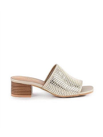 Seychelles Women's Pepper 2 Woven Mid Heel Sandals in Gold (view 2)