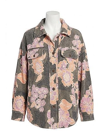 Free People Printed Ruby Shirt Jacket in Charcoal Combo (view 1)