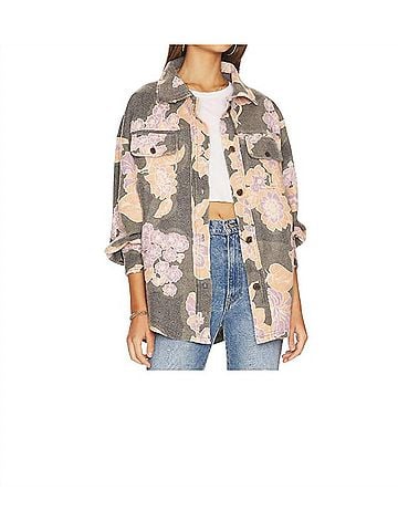 Free People Printed Ruby Shirt Jacket in Charcoal Combo (view 2)