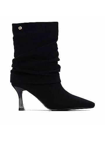 XTI Women's Pointed Toe Suede Cuffed Ankle Booties in Black (view 1)