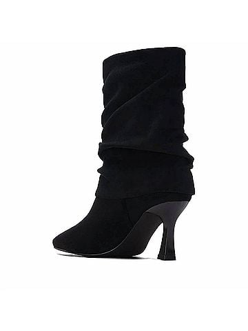 XTI Women's Pointed Toe Suede Cuffed Ankle Booties in Black (view 2)