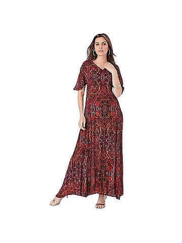 Roaman's Boho Paisley V-Neck Maxi Dress Casual Dress (view 1)