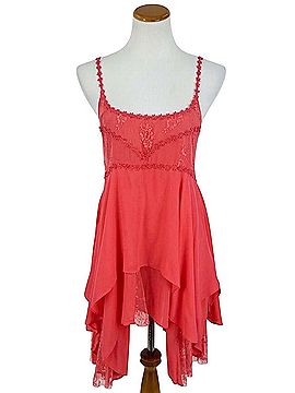 Free People 2010 RARE CULT ICON Rose Pieced Together Layered Lace Trim Boho Mini Slip Casual Dress (view 1)