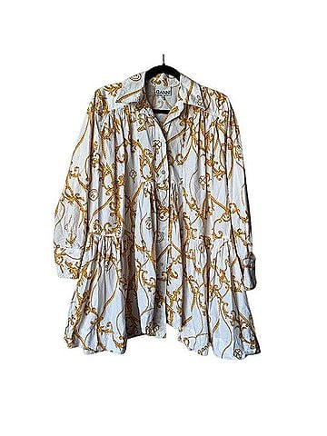 Ganni Baroque Printed Cotton Poplin Gathered Mini Dress Casual Dress (view 1)