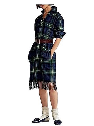 Polo by Ralph Lauren Plaid Fringe-Hem Shirtdress Casual Dress (view 2)