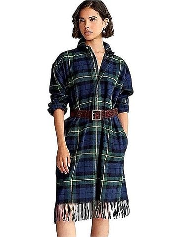 Polo by Ralph Lauren Plaid Fringe-Hem Shirtdress Casual Dress (view 1)