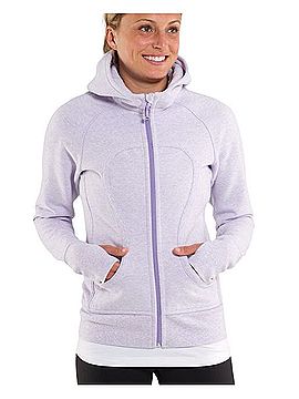 Lululemon Athletica 2011 Scuba Hoodie Heathered Purple Lilac Zip Up Fleece Thumbholes Ribbed Athleisure Casual Lounge Jacket (view 2)