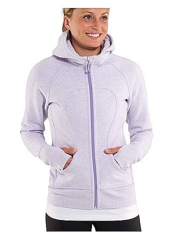 Lululemon Athletica 2011 Scuba Hoodie Heathered Purple Lilac Zip Up Fleece Thumbholes Ribbed Athleisure Casual Lounge Jacket (view 2)