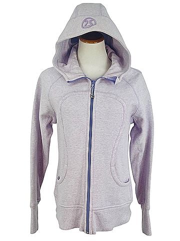Lululemon Athletica 2011 Scuba Hoodie Heathered Purple Lilac Zip Up Fleece Thumbholes Ribbed Athleisure Casual Lounge Jacket (view 1)