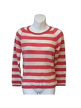 N. Peal Gauzy Striped RN Sweater Cashmere Pullover Sweater (view 1)