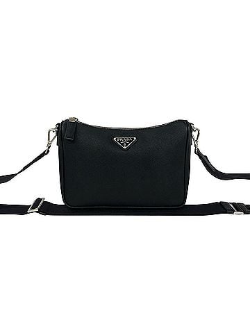 Prada PRADA Triangle Logo Plate Hardware Saffiano Leather Genuine Shoulder Bag Pouch Black d61-8 (view 1)