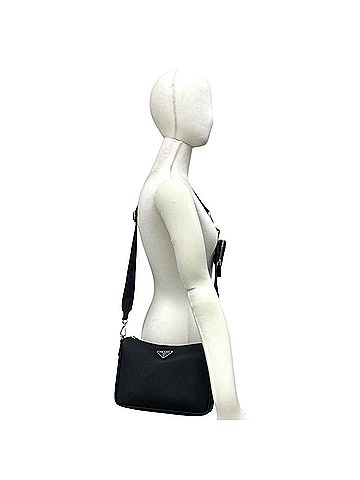 Prada PRADA Triangle Logo Plate Hardware Saffiano Leather Genuine Shoulder Bag Pouch Black d61-8 (view 2)