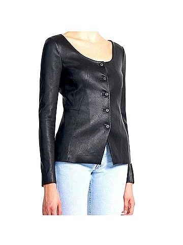 Theory Scoop Neck Bristol Leather Jacket (view 1)
