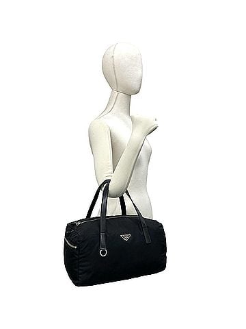 Prada PRADA Prada Triangle Logo Plate Hardware Tessuto Pocono Nylon Leather Genuine Handbag Mini Boston Bag Black 88639 (view 2)