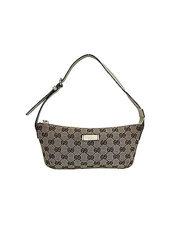 Gucci GUCCI GG pattern canvas with logo engraving, genuine leather mini handbag/pouch, brown/ivory, 00722 (view 1)