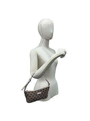 Gucci GUCCI GG pattern canvas with logo engraving, genuine leather mini handbag/pouch, brown/ivory, 00722 (view 2)