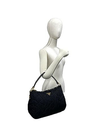 Prada PRADA Prada logo hardware quilted Tessuto nylon enamel handbag semi shoulder bag black 36-10 (view 2)