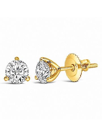 Haus of Brilliance 14K Yellow Gold 3 Cttw Round Lab-Grown Diamond 3-Prong Martini Solitaire Screwback Stud Earrings (view 2)