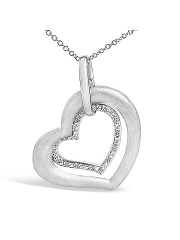 Haus of Brilliance Sterling Silver Diamond Accent Matte Finish Heart Pendant Necklace (view 2)
