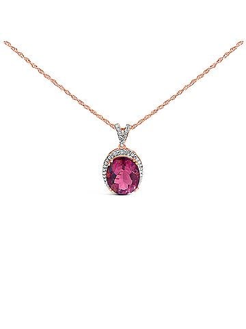 Haus of Brilliance 14K Rose Gold Vermeil Sterling Silver 1/5 Cttw Diamond Pink Quartz Oval Pendant Necklace (view 1)