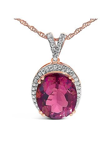 Haus of Brilliance 14K Rose Gold Vermeil Sterling Silver 1/5 Cttw Diamond Pink Quartz Oval Pendant Necklace (view 2)