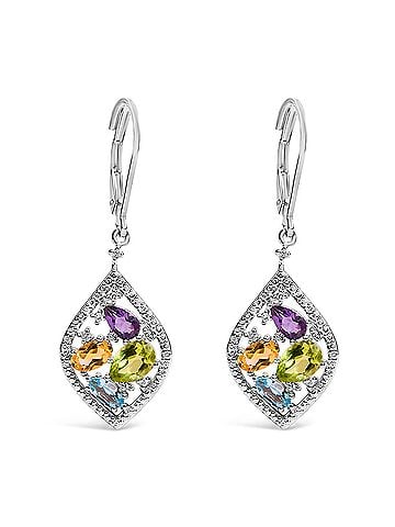 Haus of Brilliance Sterling Silver Diamond Accent Multi Stone Rhombus Drop Earrings (view 1)