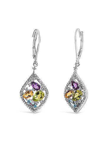 Haus of Brilliance Sterling Silver Diamond Accent Multi Stone Rhombus Drop Earrings (view 2)