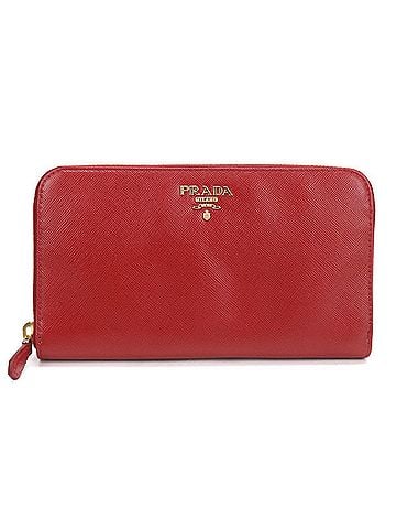 Prada PRADA Prada Long Wallet, Round Zipper, 1ML506, Saffiano Leather, Women's, Red (view 1)
