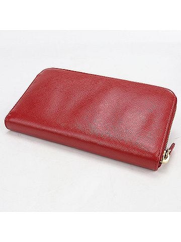 Prada PRADA Prada Long Wallet, Round Zipper, 1ML506, Saffiano Leather, Women's, Red (view 2)