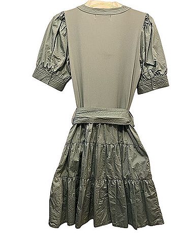 Karina Grimaldi Sage Green Puff-Sleeve Tie-Waist Midi Dress Casual Dress (view 2)