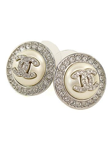 Chanel CHANEL Chanel Earrings, Rhinestone, Coco Mark, Women's, Silver (view 1)