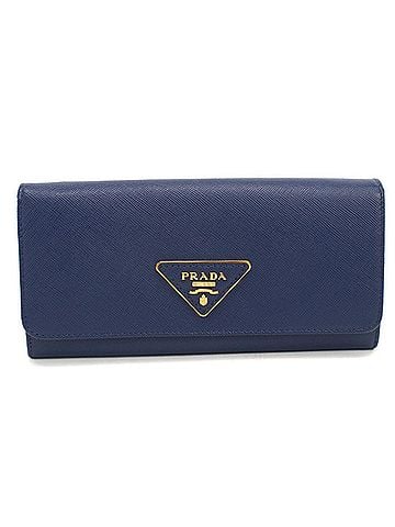 Prada PRADA Prada Bi-fold Long Wallet 1M11132 Saffiano Leather Triangle Logo Women's Navy (view 1)