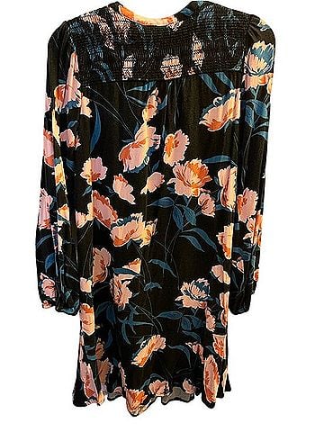 Maeve Black Long-Sleeve Floral Tie-Neck Dress with Pink Blooms Casual Dress (view 2)