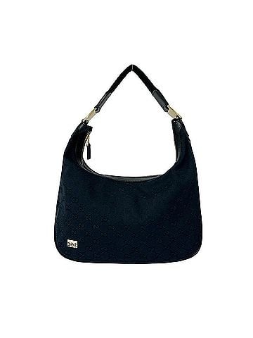 Gucci GUCCI GG Logo Patterned Canvas Leather Semi-One-Shoulder Hobo Bag, Black, 11231 (view 1)